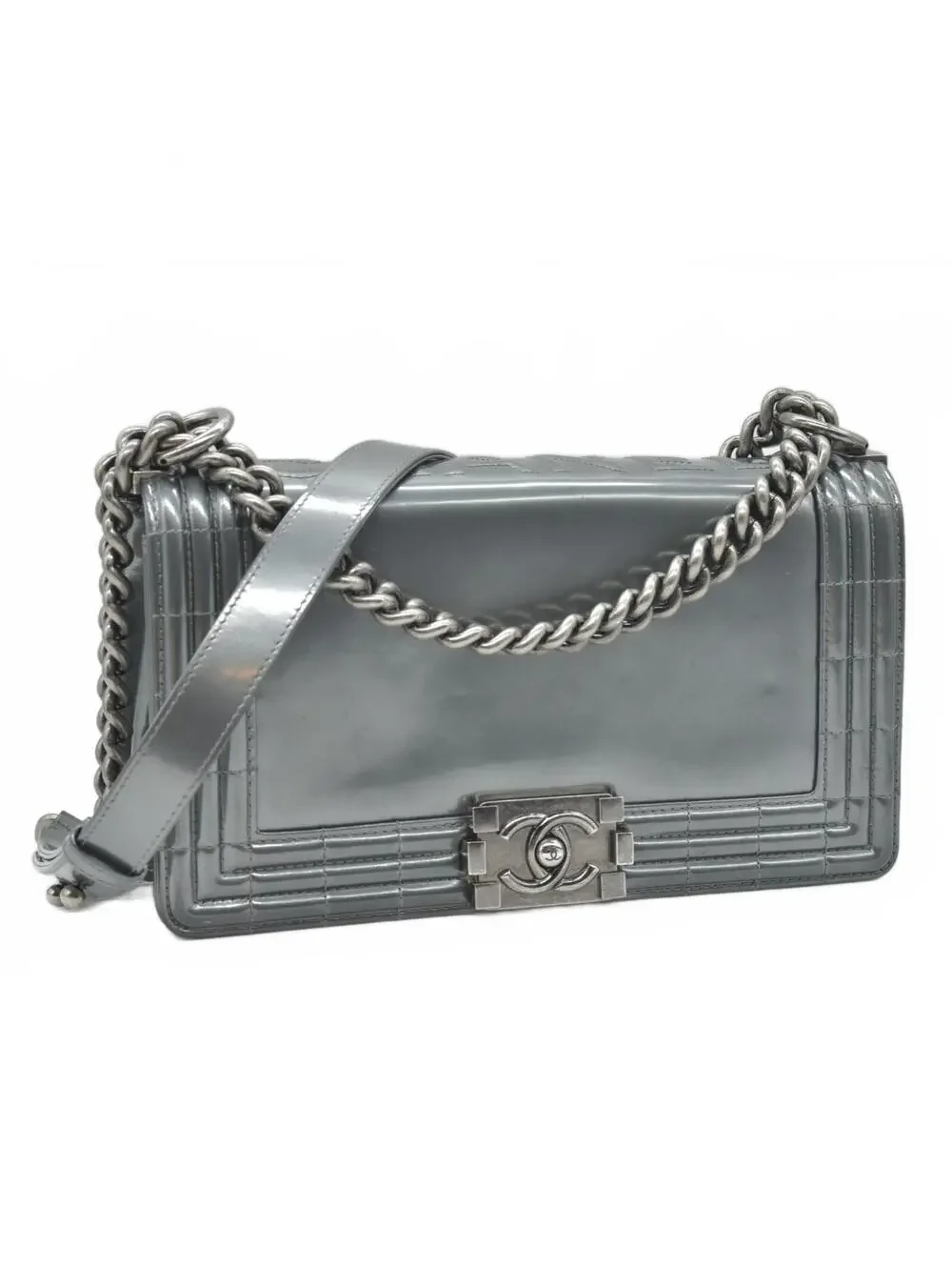 2012 Chanel Medium Boy Electric Patent Leather Logo CC Flap